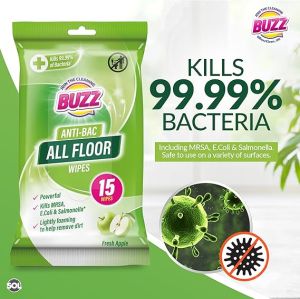 BUZZ мокри кърпи за под 15 бр - ябълка антибактериални