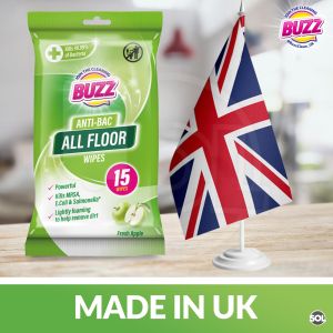 BUZZ мокри кърпи за под 15 бр - ябълка антибактериални