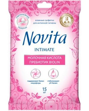 Novita интимни кърпички 15 бр - розови с ПРЕБИОТИК