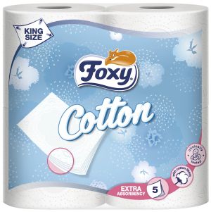 FOXY тоалетна хартия 4 ролки / 5 ПЛАСТА бяла - COTTON