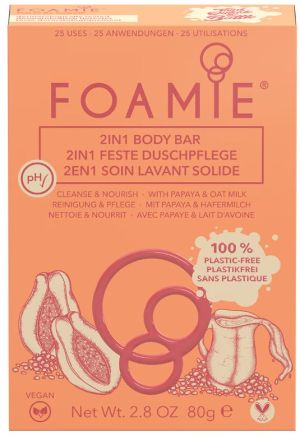 FOAMIE 2 in 1 Твърд душ гел и сапун - Папая и овесено мляко - 80гр