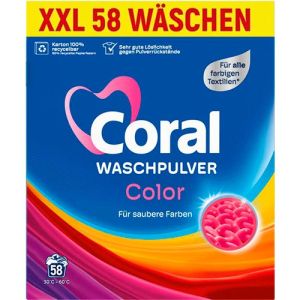 CORAL прах цветно за пране 3,77 кг, 58 пранета 