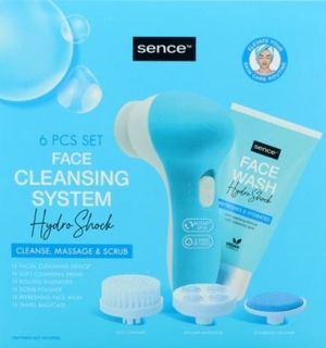 Електрическа четка за почистване на лице Sence Beauty, комплект с накрайници, лосион и калъфче