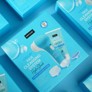 Електрическа четка за почистване на лице Sence Beauty, комплект с накрайници, лосион и калъфче