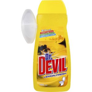 Dr Devil WC гел за тоалетна Лимон, комплект бутилка пълнител 400 мл + многократна кошничка
