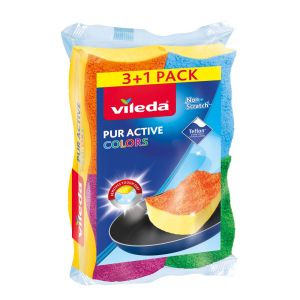 Vileda PUR ACTIVE недраскаща гъба за Tефлон 4 бр. цветни