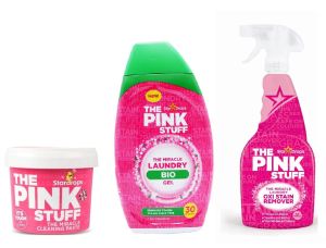 Пакет StarDrops The Pink Stuff: паста 850 гр, перилен препарат БИО срещу петна, спрей за петна по дрехи + Подарък