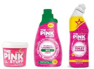 Пакет StarDrops The Pink Stuff: паста 850 гр, WC препарат, перилен п-т BIO (срещу петна) + Подарък