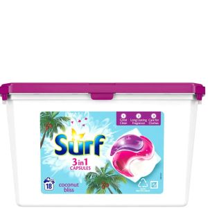 Surf 3in1 капсули за пране 18 бр - универсални, аромат Кокос